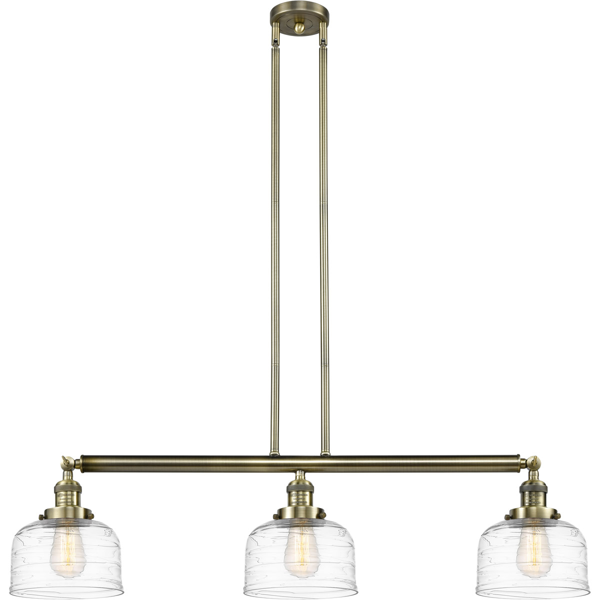 Innovations Lighting 213-AB-G713-LED Franklin Restoration Bell LED 40.5 inch Antique Brass Island Light Ceiling Light in Clear Deco Swirl Glass