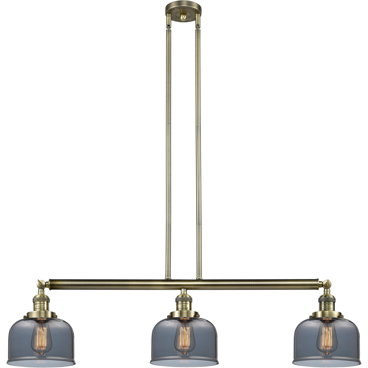 Innovations Lighting 213-AB-G73-LED Franklin Restoration Large Bell LED 40.5 inch Antique Brass Island Light Ceiling Light in Plated Smoke Glass, Fran
