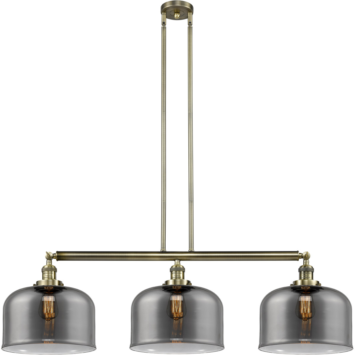 Innovations Lighting 213-AB-G73-L Franklin Restoration X-Large Bell 3 Light 42 inch Antique Brass Island Light Ceiling Light in Light Smoke Glass, Fra