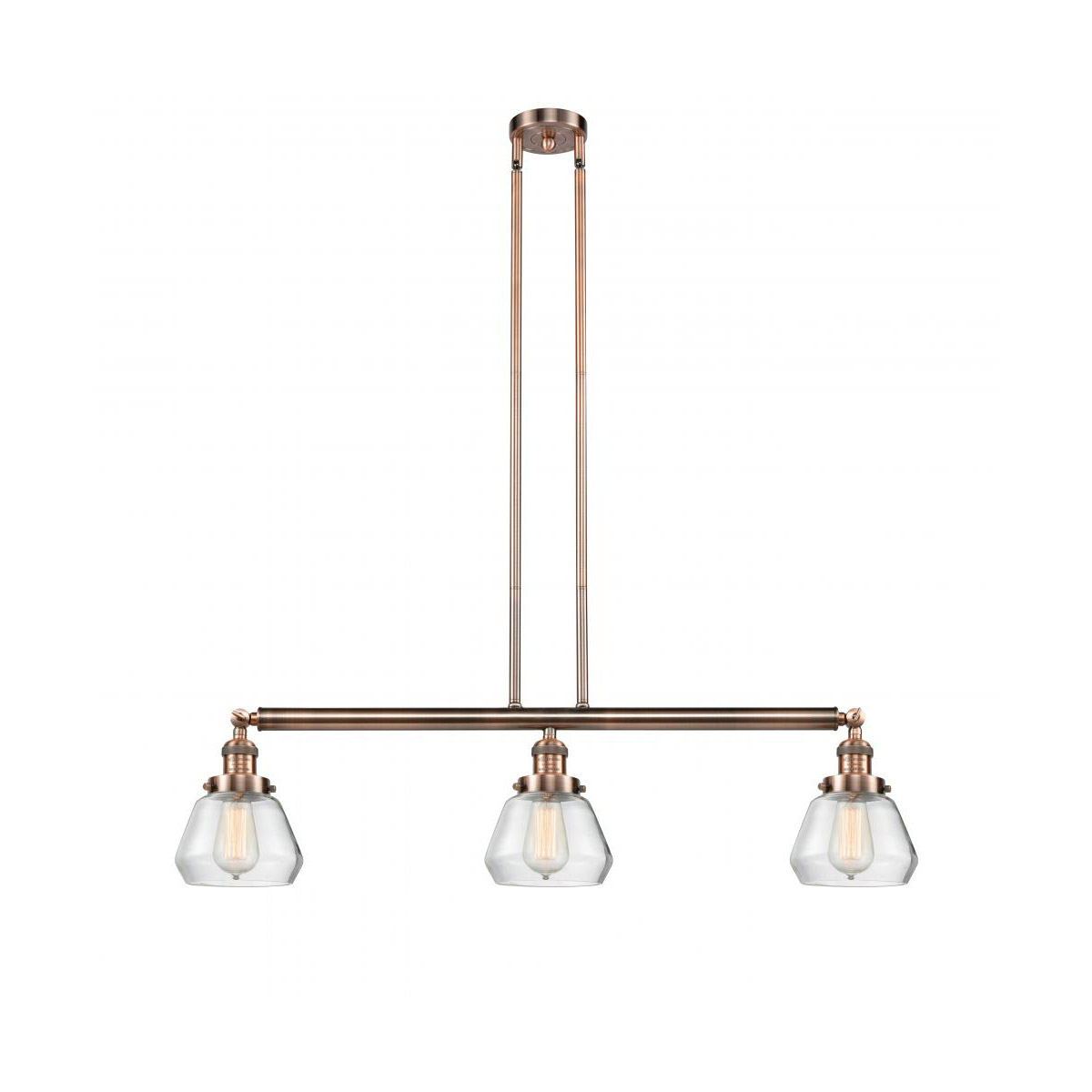 Innovations Lighting 213-AC-G172 Franklin Restoration Fulton 3 Light 39 inch Antique Copper Island Light Ceiling Light in Clear Glass, Franklin Restor