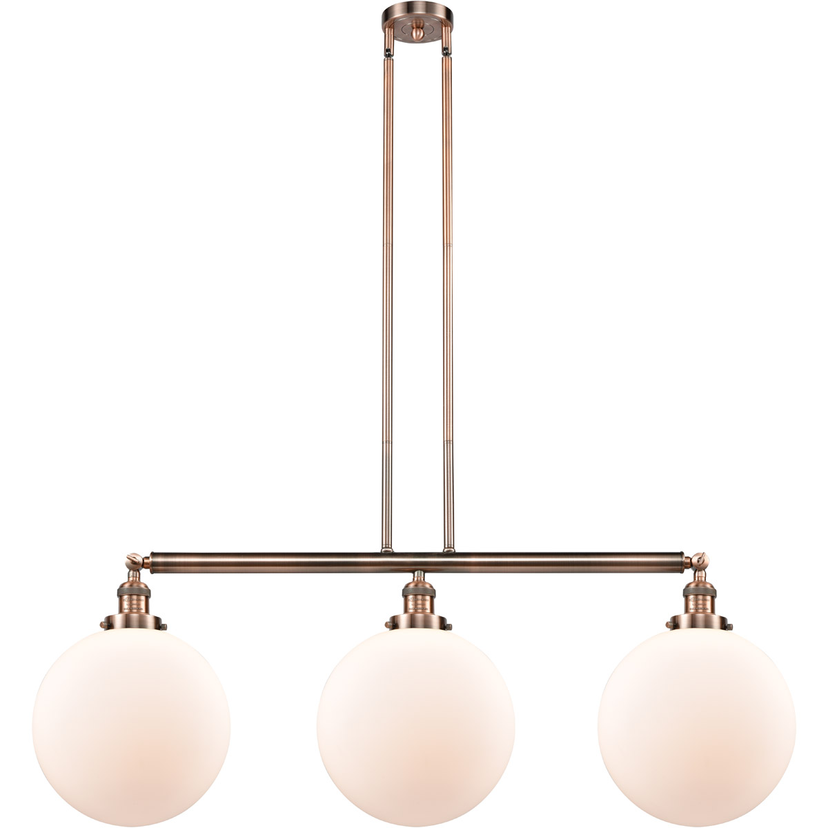 Innovations Lighting 213-AC-G201-12 Franklin Restoration XX-Large Beacon 3 Light 44 inch Antique Copper Island Light Ceiling Light in Matte White Glas