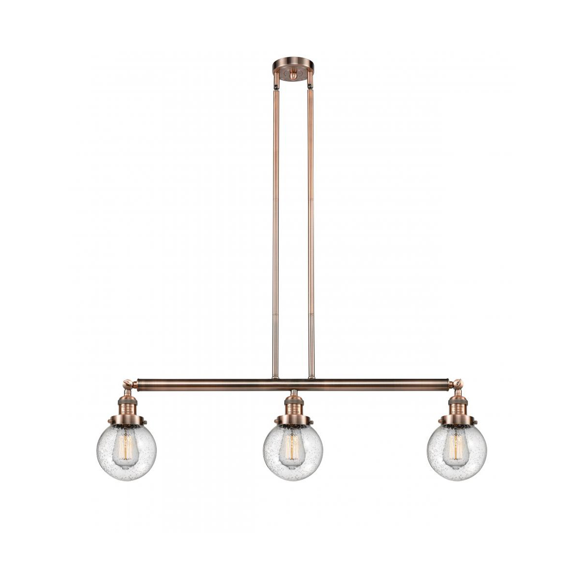 Innovations Lighting 213-AC-G204-6 Franklin Restoration Beacon 3 Light 39 inch Antique Copper Island Light Ceiling Light in Seedy Glass, Franklin Rest