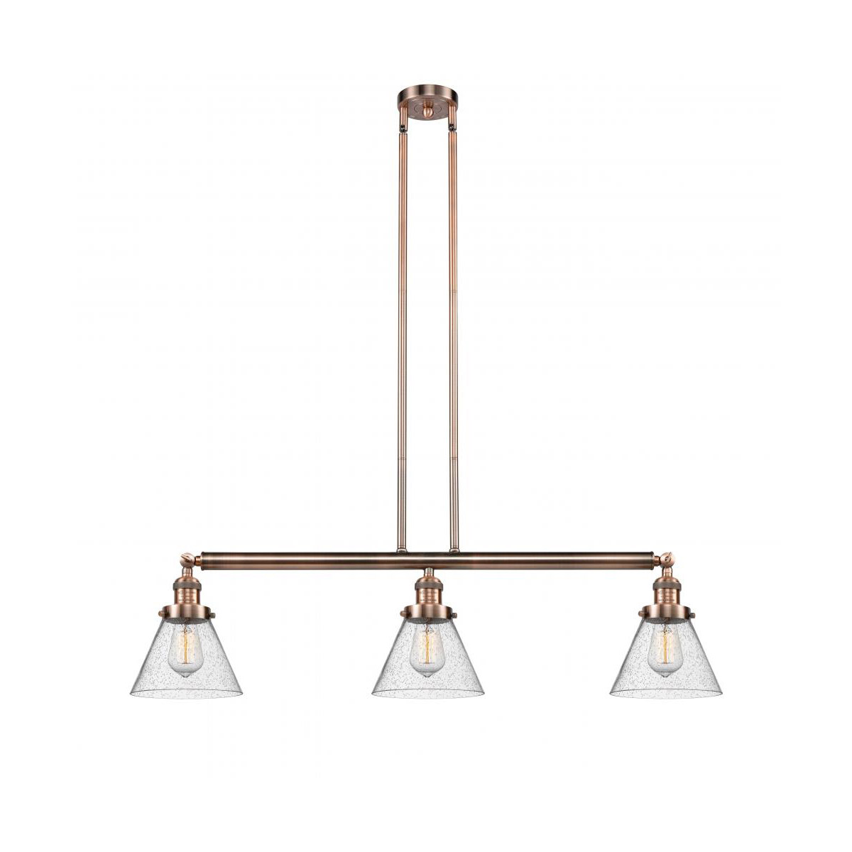 Innovations Lighting 213-AC-G44 Franklin Restoration Large Cone 3 Light 40 inch Antique Copper Island Light Ceiling Light in Seedy Glass, Franklin Res