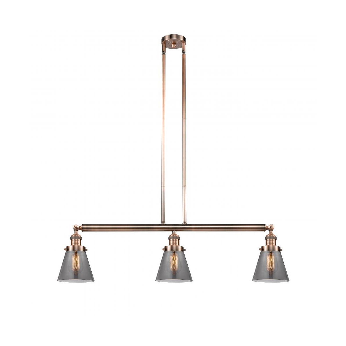 Innovations Lighting 213-AC-G63 Franklin Restoration Small Cone 3 Light 39 inch Antique Copper Island Light Ceiling Light in Plated Smoke Glass, Frank