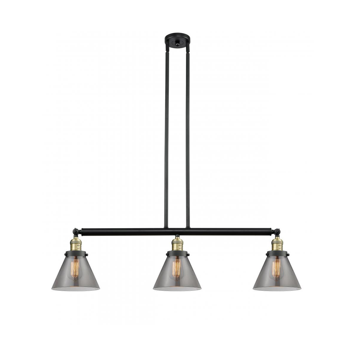 Innovations Lighting 213-BAB-G43-LED Franklin Restoration Large Cone LED 40 inch Black Antique Brass Island Light Ceiling Light in Plated Smoke Glass,