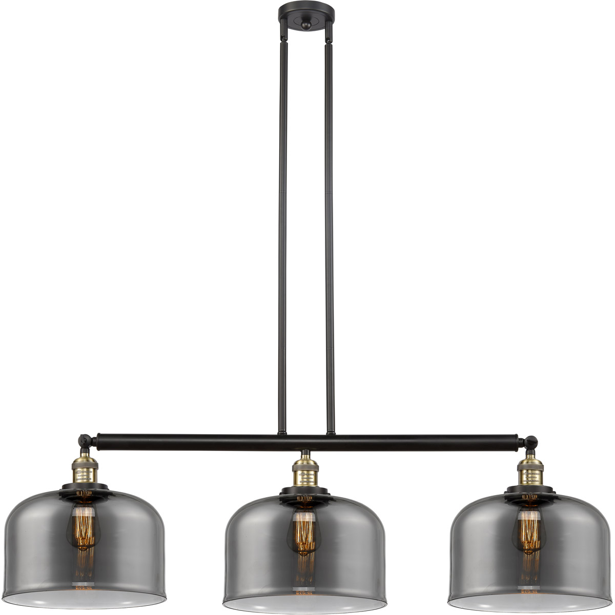 Innovations Lighting 213-BAB-G73-L Franklin Restoration X-Large Bell 3 Light 42 inch Black Antique Brass Island Light Ceiling Light in Plated Smoke Gl