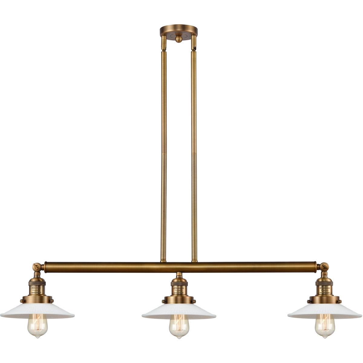 Innovations Lighting 213-BB-G1 Franklin Restoration Halophane 3 Light 41 inch Brushed Brass Island Light Ceiling Light in White Halophane Glass, Frank