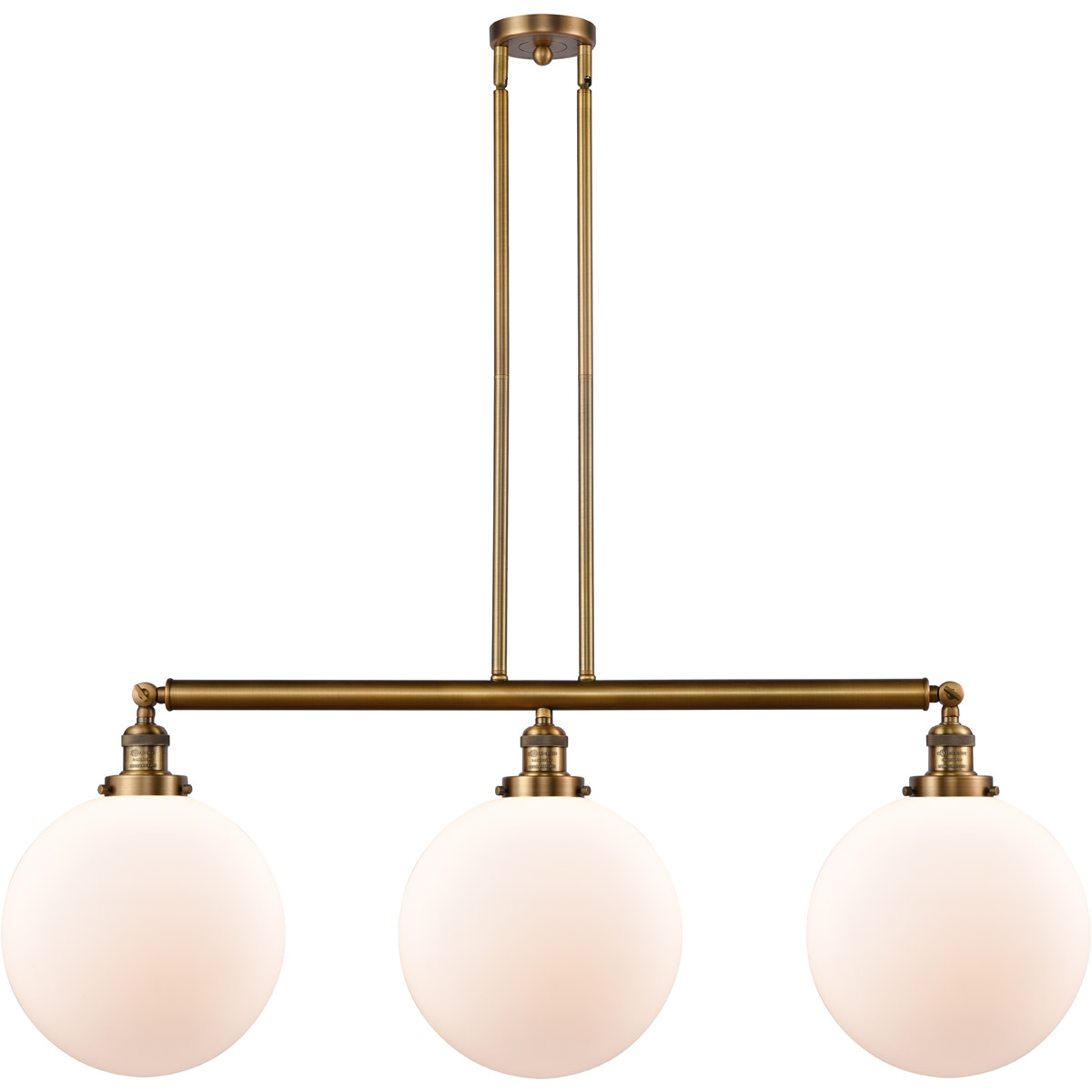 Innovations Lighting 213-BB-G201-12 Franklin Restoration XX-Large Beacon 3 Light 44 inch Brushed Brass Island Light Ceiling Light in Matte White Glass