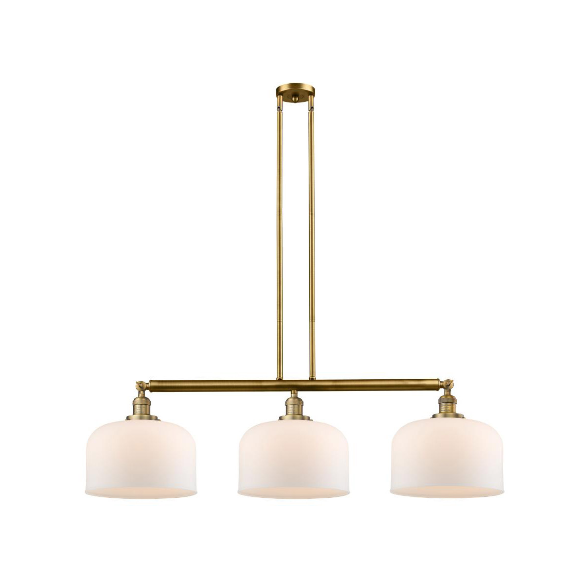 Innovations Lighting 213-BB-G71-L Franklin Restoration X-Large Bell 3 Light 42 inch Brushed Brass Island Light Ceiling Light in Matte White Glass, Fra