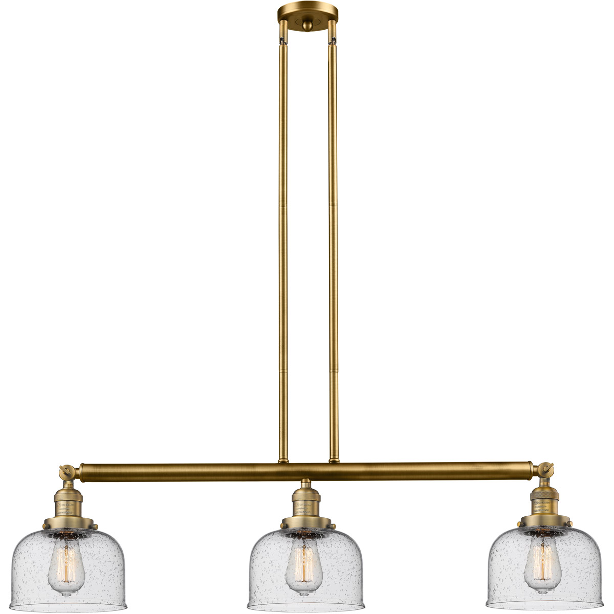 Innovations Lighting 213-BB-G74-LED Franklin Restoration Large Bell LED 41 inch Brushed Brass Island Light Ceiling Light in Seedy Glass, Franklin Rest