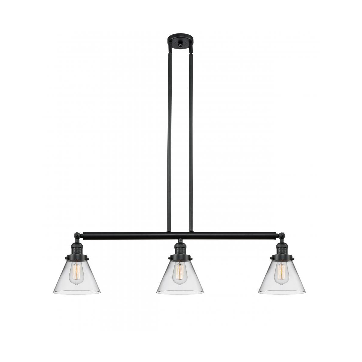 Innovations Lighting 213-BK-G42 Franklin Restoration Large Cone 3 Light 40 inch Matte Black Island Light Ceiling Light in Clear Glass, Franklin Restor