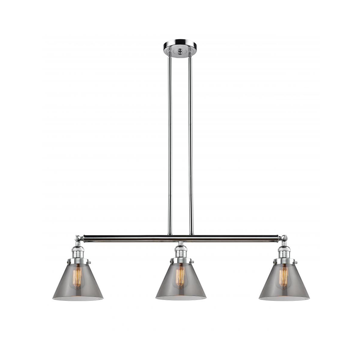 Innovations Lighting 213-PC-G43 Franklin Restoration Large Cone 3 Light 40.25 inch Polished Chrome Island Light Ceiling Light in Light Smoke Glass, Fr