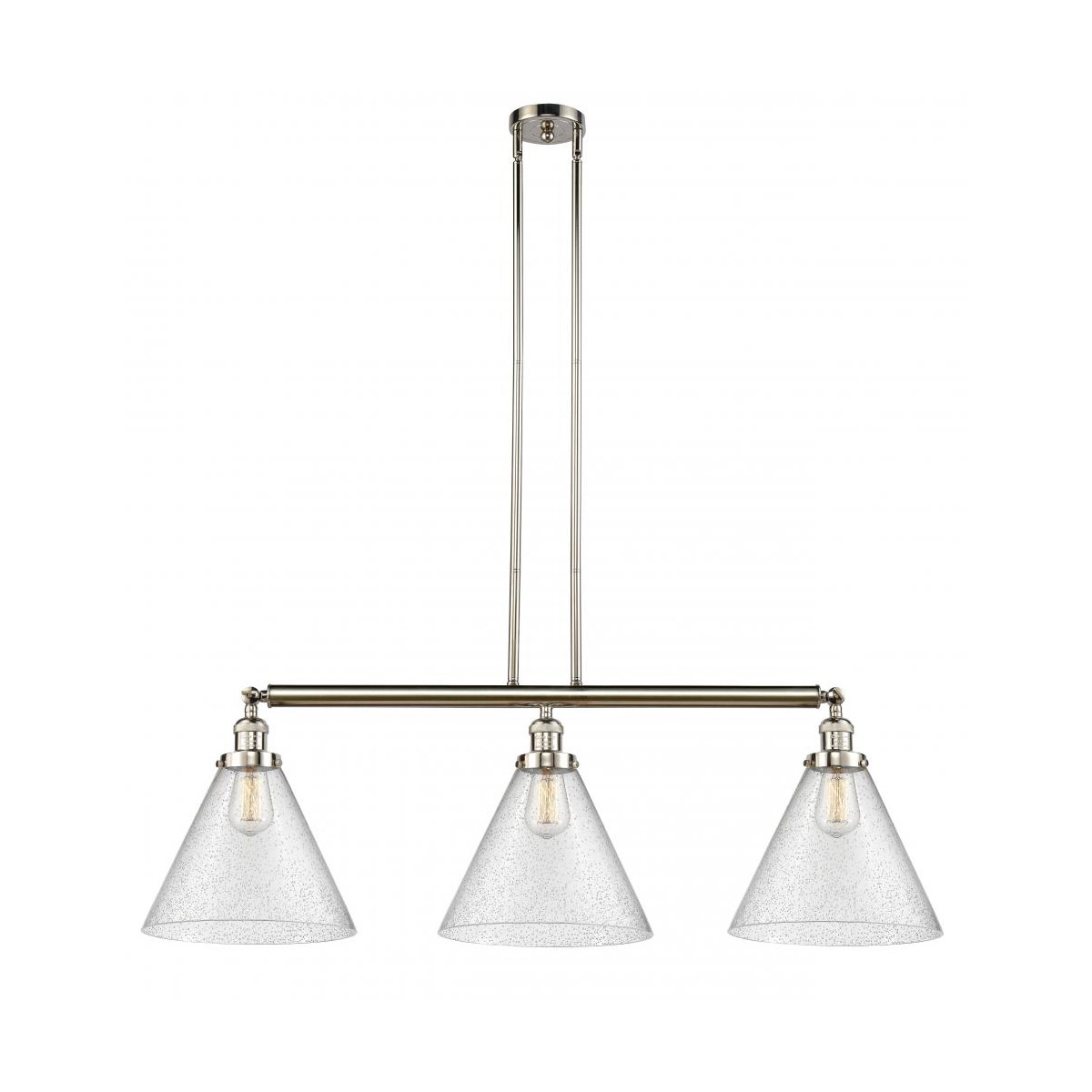 Innovations Lighting 213-PN-G44-L Franklin Restoration X-Large Cone 3 Light 44 inch Polished Nickel Island Light Ceiling Light in Seedy Glass, Frankli