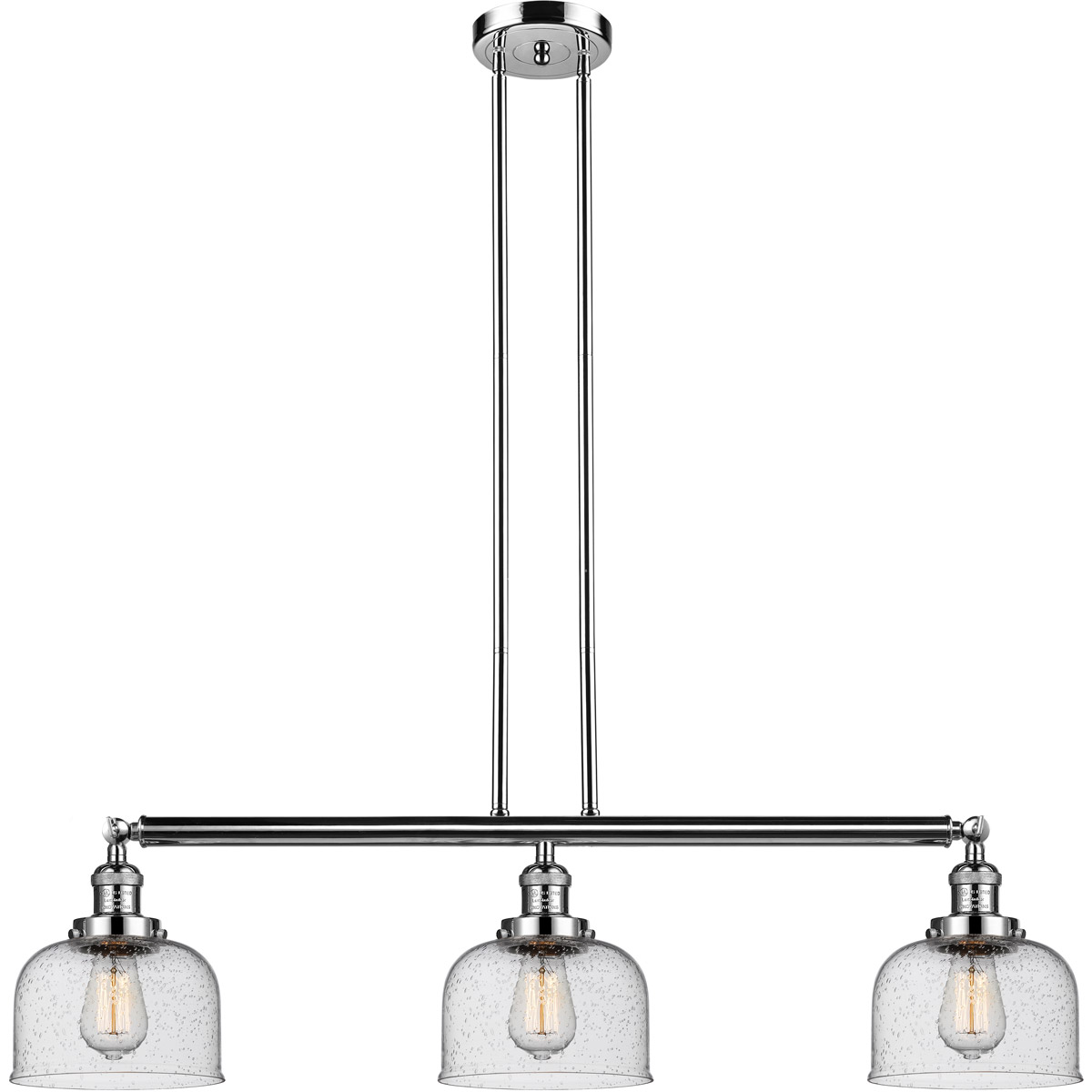 Innovations Lighting 213-PN-G74 Franklin Restoration Large Bell 3 Light 41 inch Polished Nickel Island Light Ceiling Light in Seedy Glass, Franklin Re