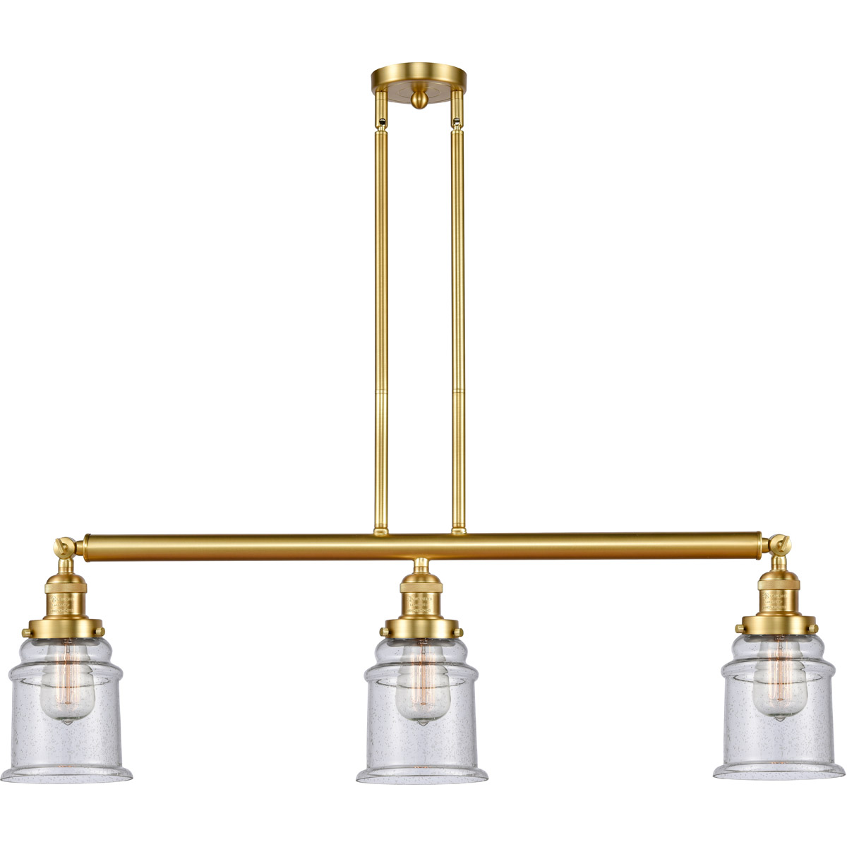 Innovations Lighting 213-SG-G184 Franklin Restoration Canton 3 Light 39 inch Satin Gold Island Light Ceiling Light in Seedy Glass, Franklin Restoratio