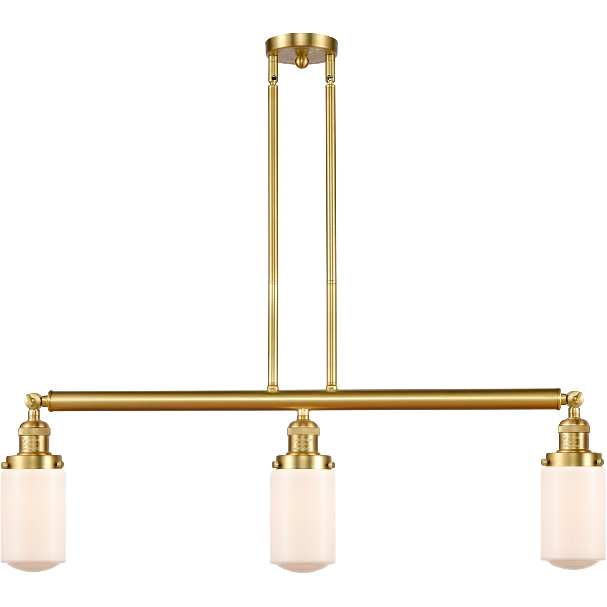 Innovations Lighting 213-SG-G311 Franklin Restoration Dover 3 Light 37 inch Satin Gold Island Light Ceiling Light in Matte White Glass, Franklin Resto