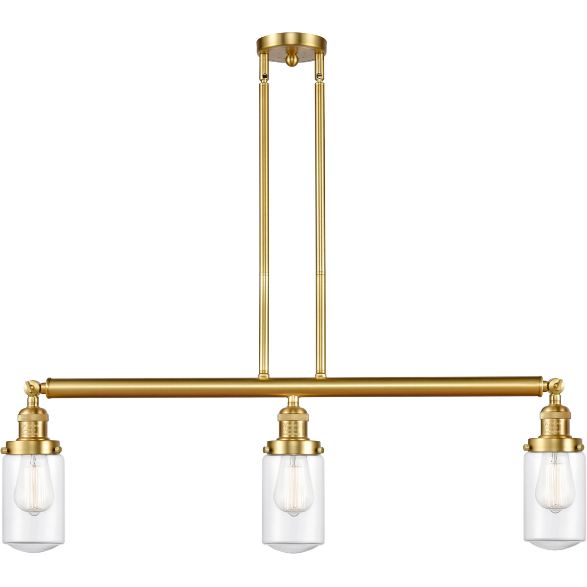 Innovations Lighting 213-SG-G312 Franklin Restoration Dover 3 Light 37 inch Satin Gold Island Light Ceiling Light in Clear Glass, Franklin Restoration