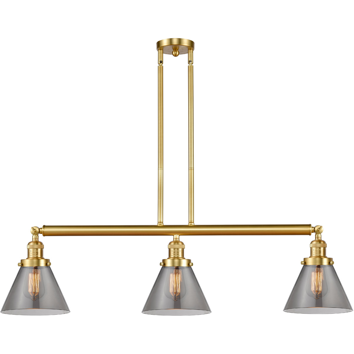 Innovations Lighting 213-SG-G43 Franklin Restoration Large Cone 3 Light 40.25 inch Satin Gold Island Light Ceiling Light in Light Smoke Glass, Frankli