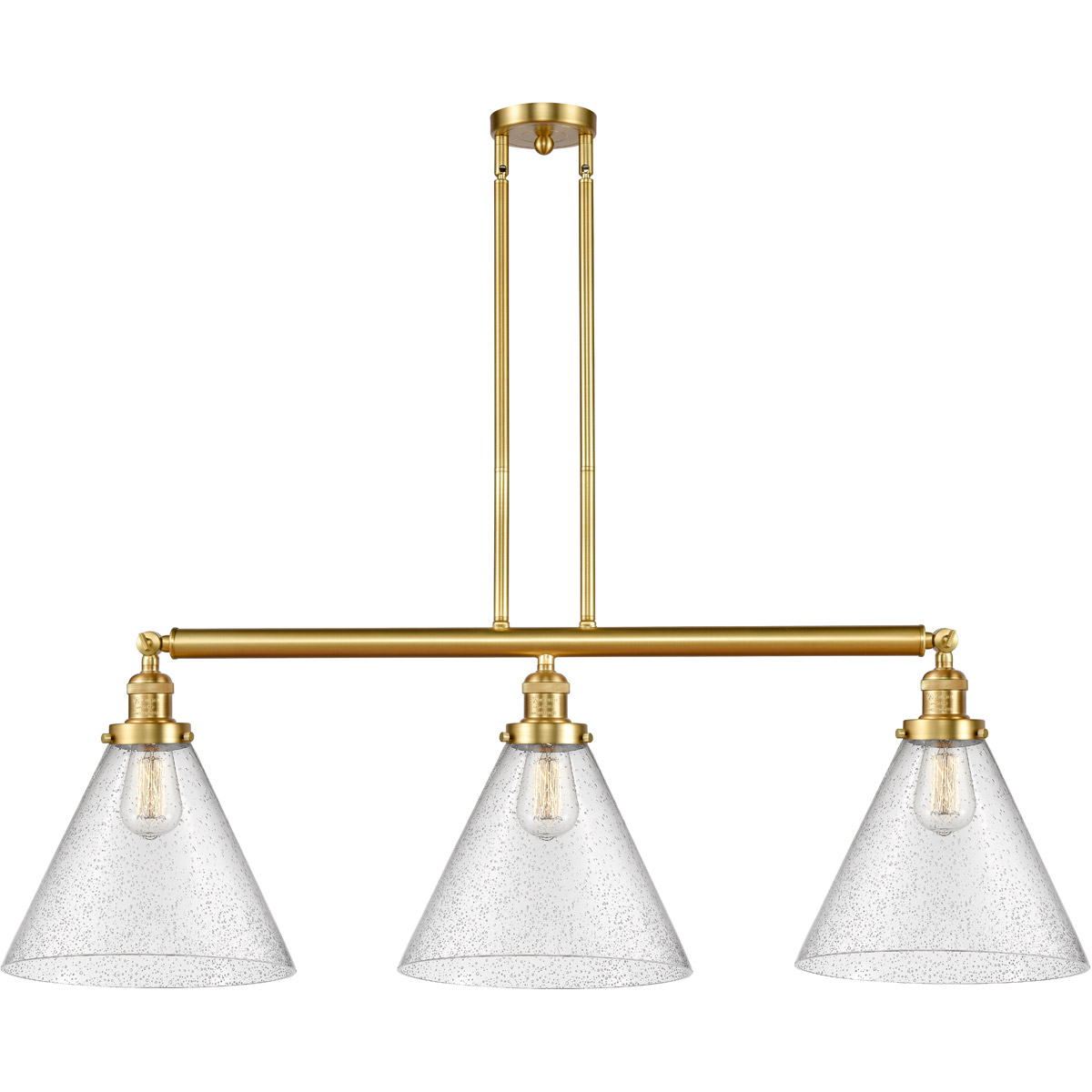 Innovations Lighting 213-SG-G44-L Franklin Restoration X-Large Cone 3 Light 44 inch Satin Gold Island Light Ceiling Light in Seedy Glass, Franklin Res