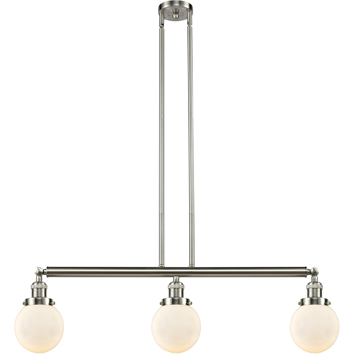 Innovations Lighting 213-SN-G201-6 Franklin Restoration Beacon 3 Light 39 inch Brushed Satin Nickel Island Light Ceiling Light in Matte White Glass, F