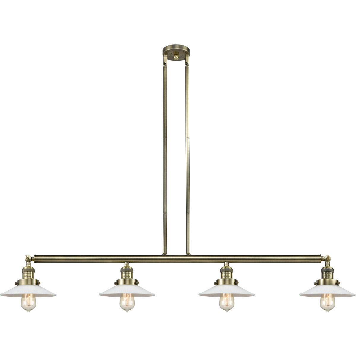 Innovations Lighting 214-AB-G1 Franklin Restoration Halophane 4 Light 53.13 inch Antique Brass Island Light Ceiling Light in Matte White Halophane Gla