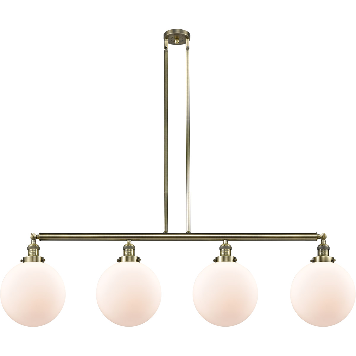 Innovations Lighting 214-AB-G201-10 Franklin Restoration X-Large Beacon 4 Light 54 inch Antique Brass Island Light Ceiling Light in Matte White Glass,