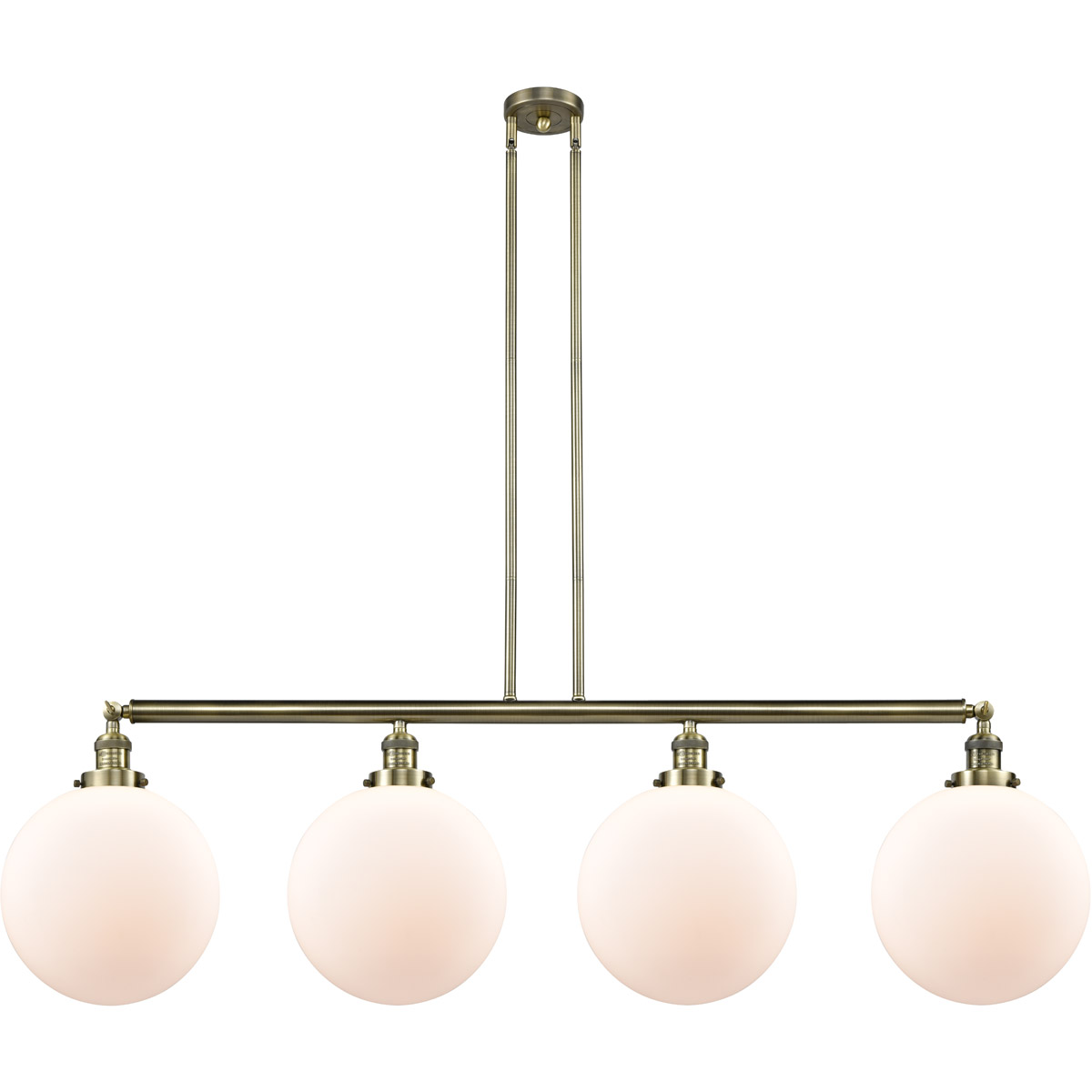 Innovations Lighting 214-AB-G201-12 Franklin Restoration XX-Large Beacon 4 Light 56 inch Antique Brass Island Light Ceiling Light in Matte White Glass