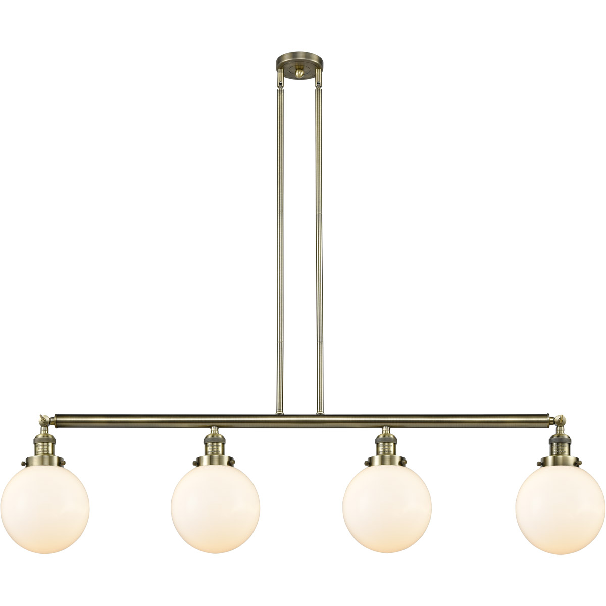 Innovations Lighting 214-AB-G201-8 Franklin Restoration Large Beacon 4 Light 52.63 inch Antique Brass Island Light Ceiling Light in Matte White Glass,