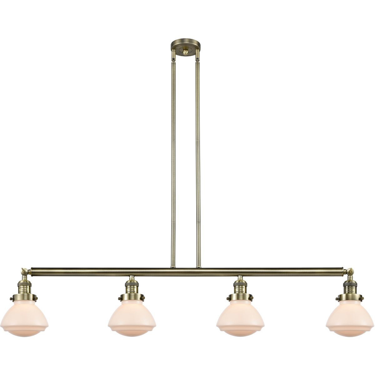 Innovations Lighting 214-AB-G321 Franklin Restoration Olean 4 Light 51.38 inch Antique Brass Island Light Ceiling Light in Matte White Glass, Franklin