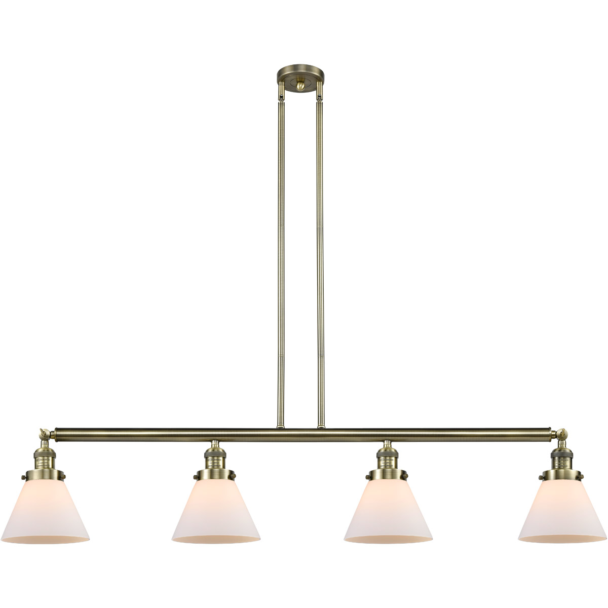 Innovations Lighting 214-AB-G41 Franklin Restoration Large Cone 4 Light 52.38 inch Antique Brass Island Light Ceiling Light in Matte White Glass, Fran