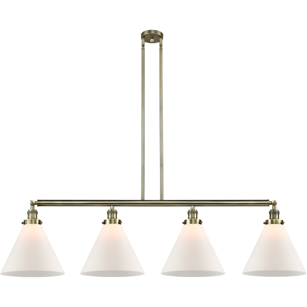 Innovations Lighting 214-AB-G41-L Franklin Restoration X-Large Cone 4 Light 56 inch Antique Brass Island Light Ceiling Light in Matte White Glass, Fra