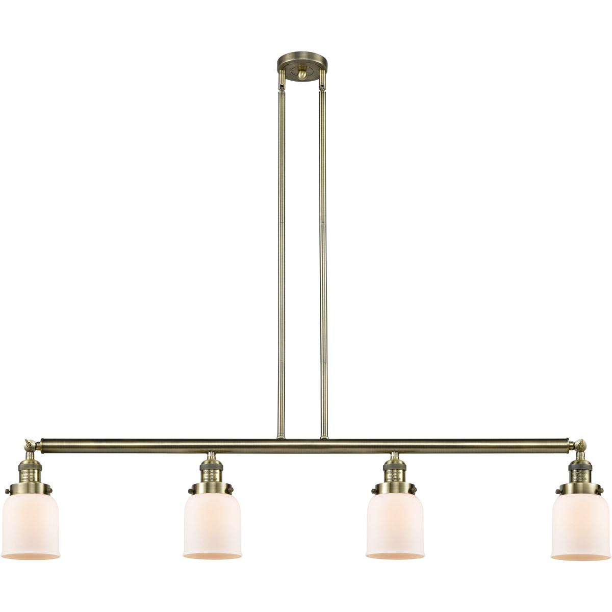 Innovations Lighting 214-AB-G51 Franklin Restoration Small Bell 4 Light 49.63 inch Antique Brass Island Light Ceiling Light in Matte White Glass, Fran