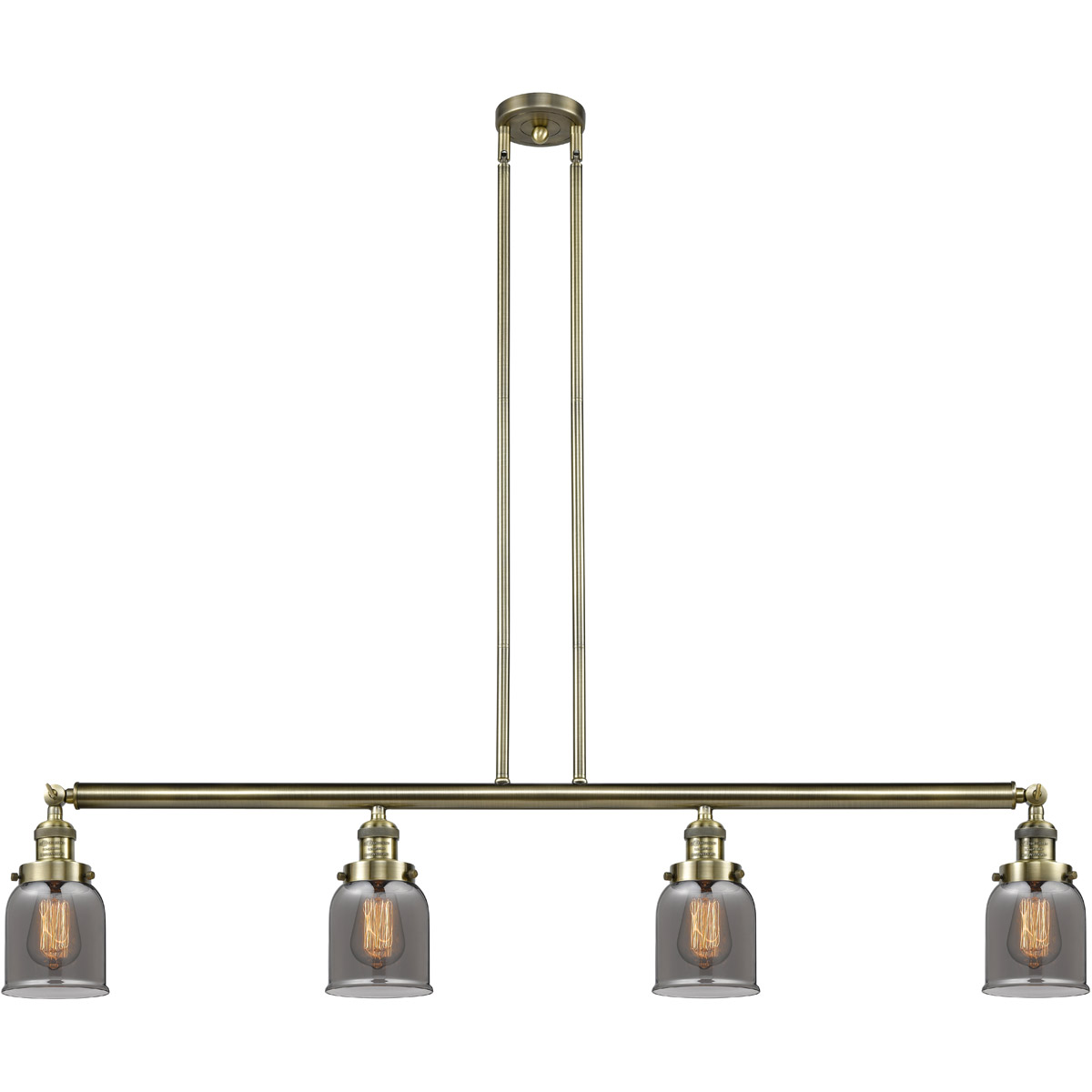 Innovations Lighting 214-AB-G53 Franklin Restoration Small Bell 4 Light 49.63 inch Antique Brass Island Light Ceiling Light in Plated Smoke Glass, Fra