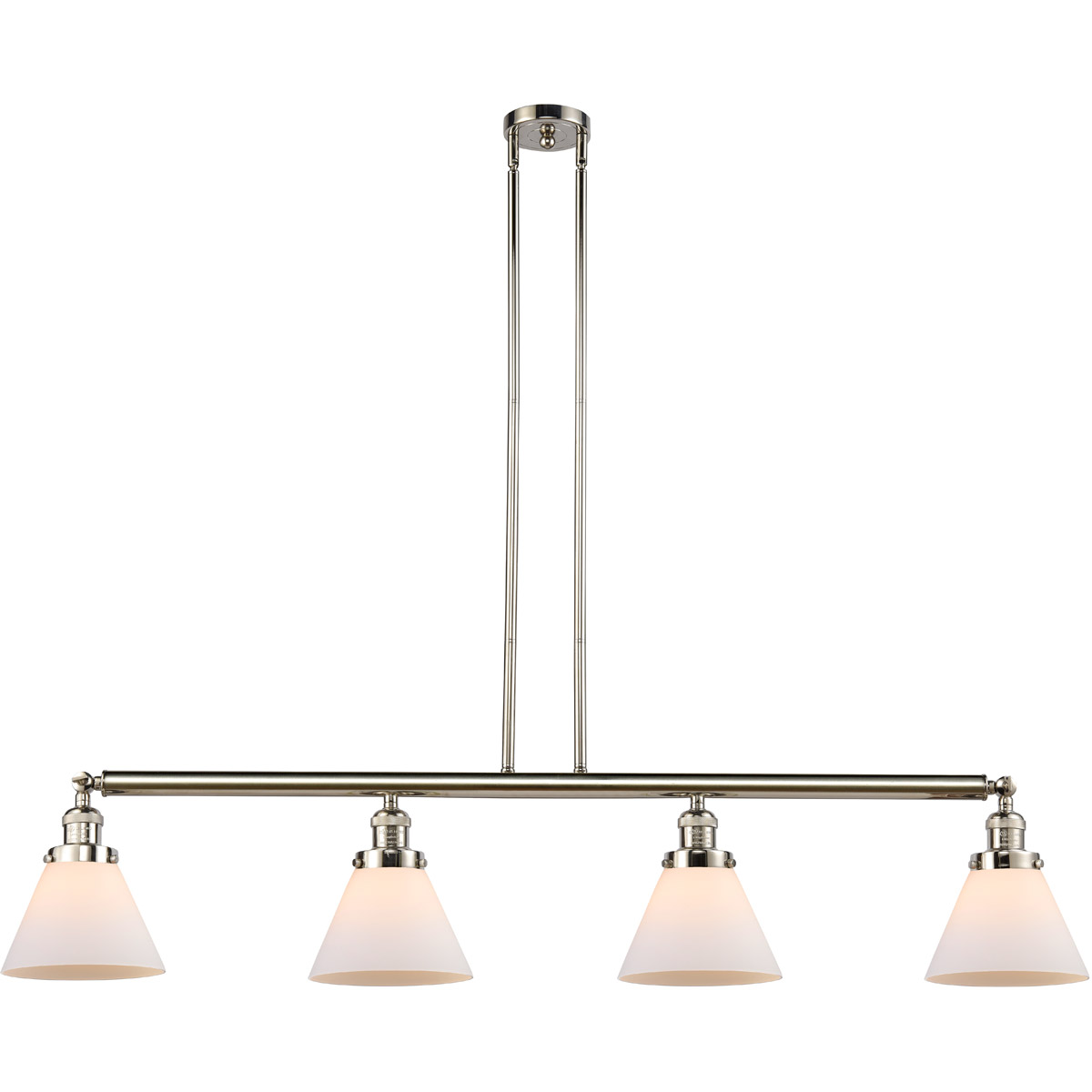 Innovations Lighting 214-PN-G41 Franklin Restoration Large Cone 4 Light 52.38 inch Polished Nickel Island Light Ceiling Light in Matte White Glass, Fr