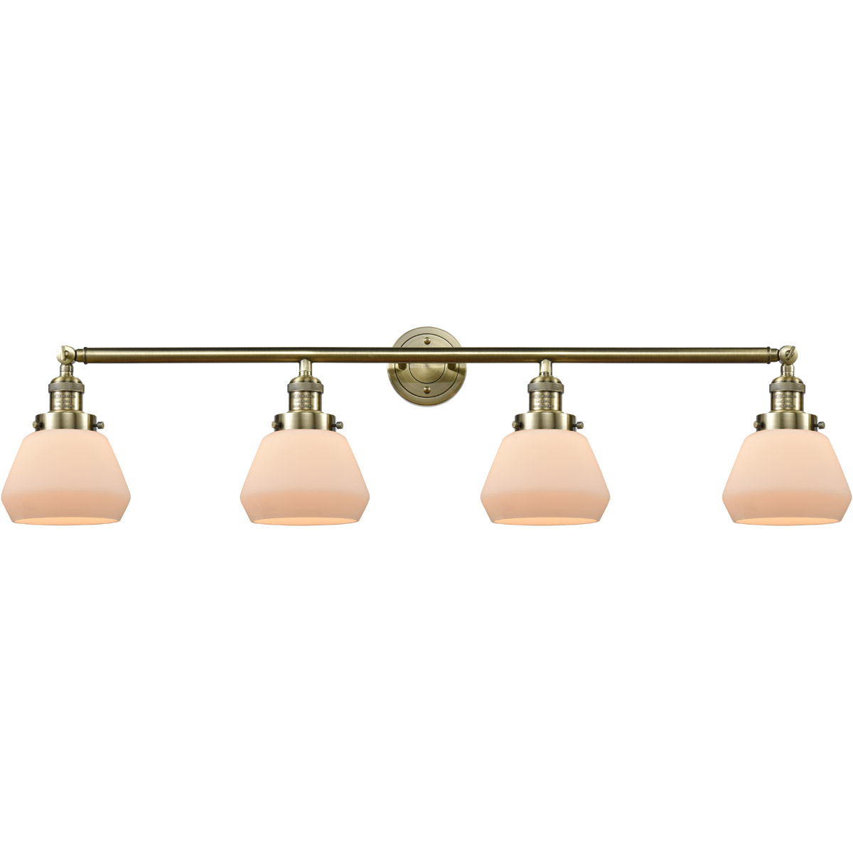Innovations Lighting 215-AB-G171 Franklin Restoration Fulton 4 Light 43 inch Antique Brass Bath Vanity Light Wall Light in Incandescent, Matte White G