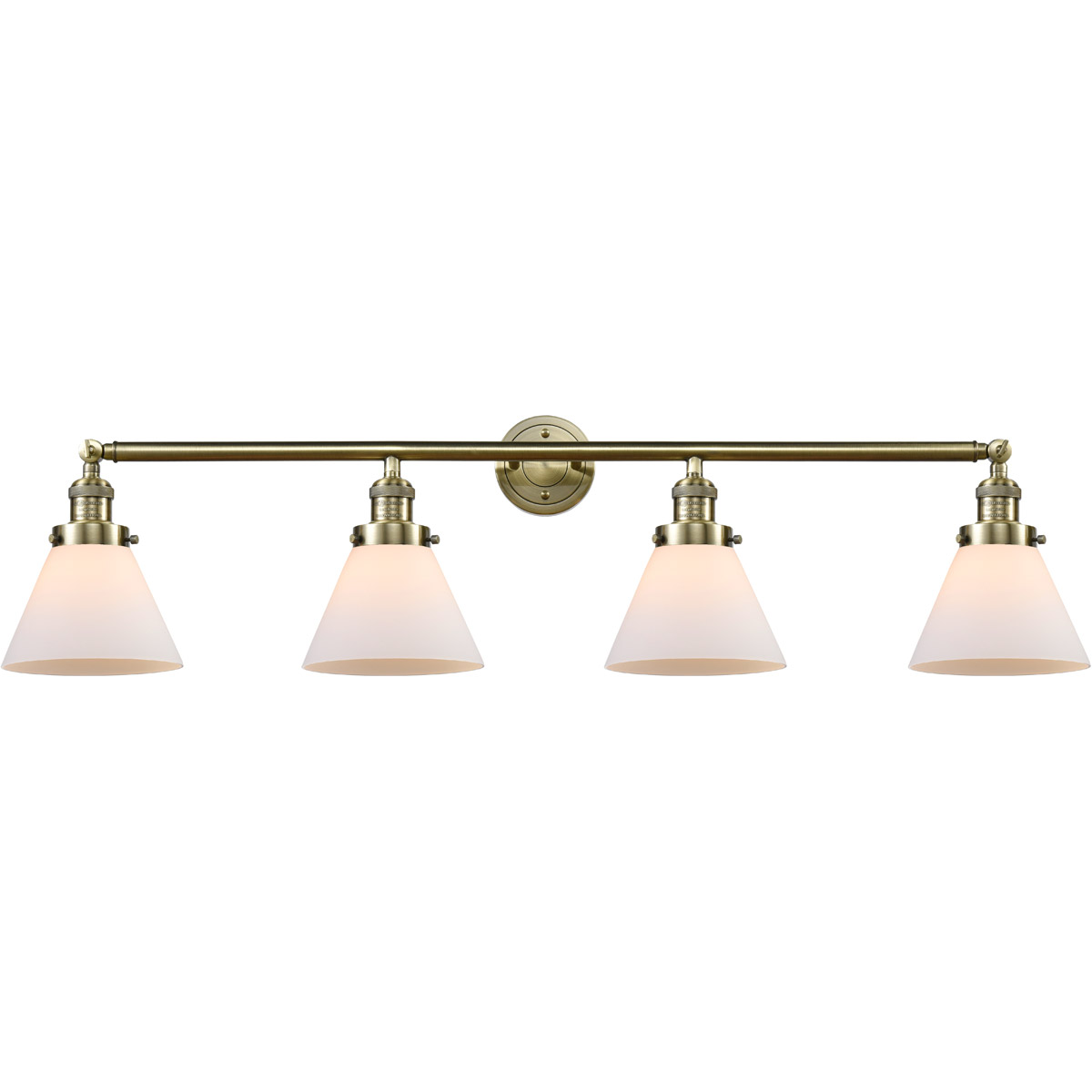 Innovations Lighting 215-AB-G41 Franklin Restoration Large Cone 4 Light 44 inch Antique Brass Bath Vanity Light Wall Light in Incandescent, Matte Whit