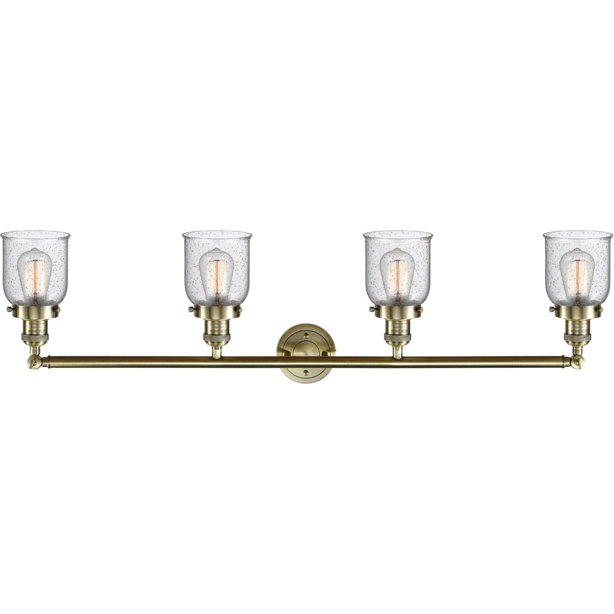 Innovations Lighting 215-AB-G54 Franklin Restoration Small Bell 4 Light 42 inch Antique Brass Bath Vanity Light Wall Light in Incandescent, Seedy Glas