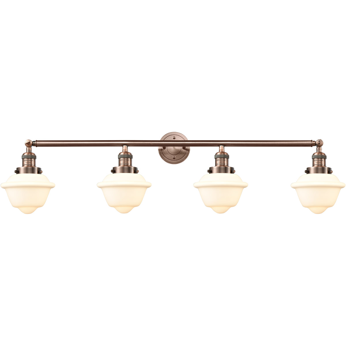 Innovations Lighting 215-AC-G531 Franklin Restoration Small Oxford 4 Light 46 inch Antique Copper Bath Vanity Light Wall Light in Matte White Glass, F