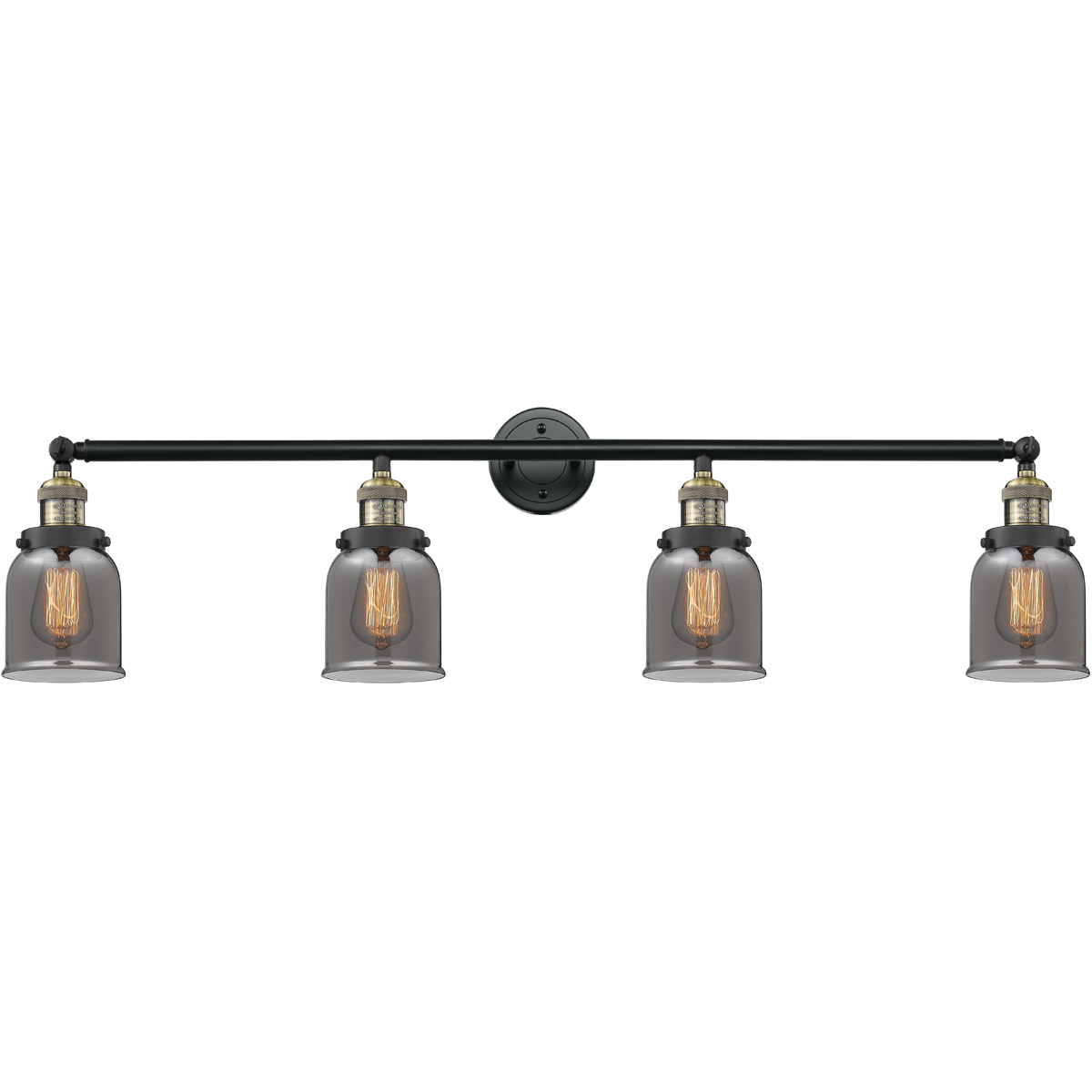Innovations Lighting 215-BAB-G53-LED Franklin Restoration Small Bell LED 42 inch Black Antique Brass Bath Vanity Light Wall Light in Light Smoke Glass