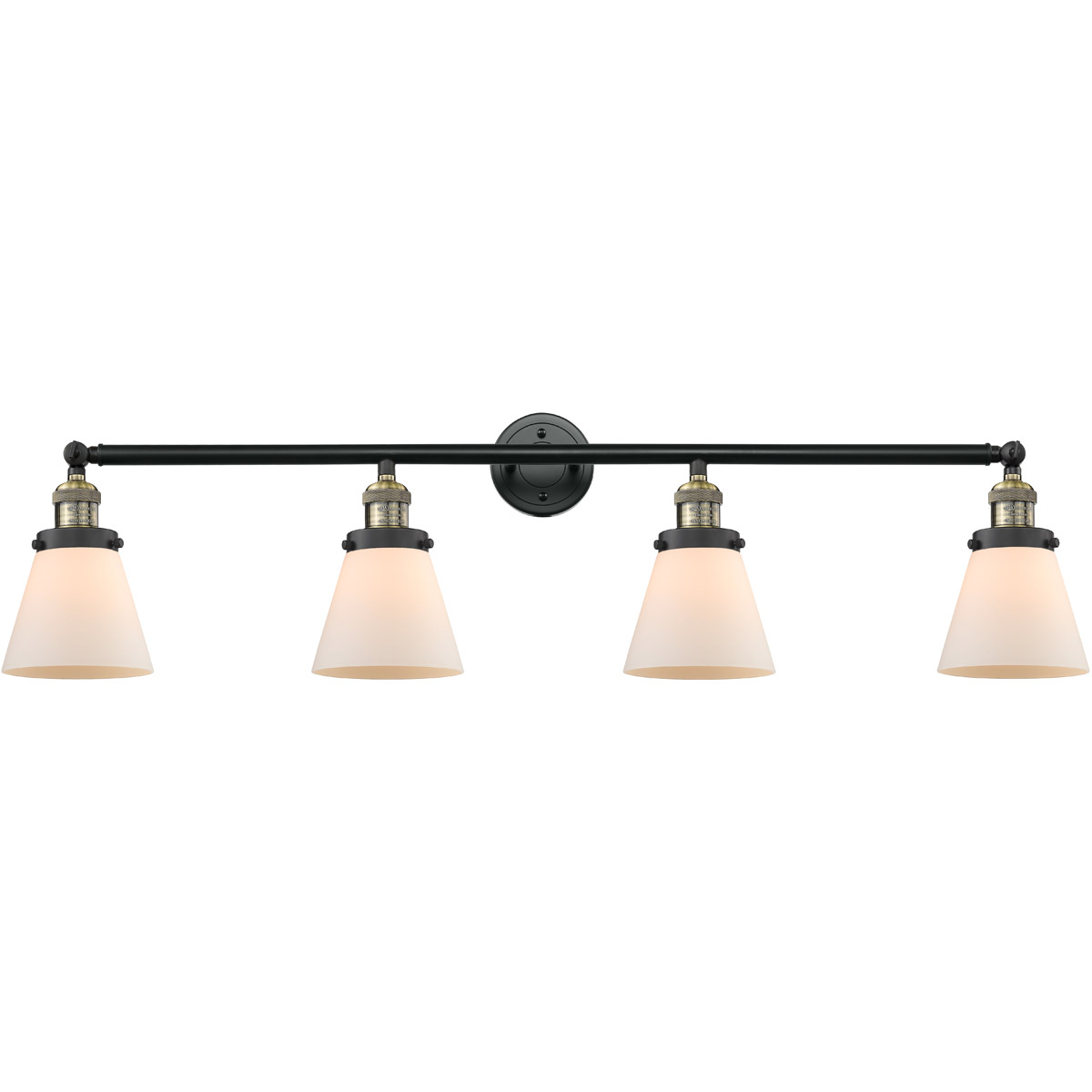 Innovations Lighting 215-BAB-G61 Franklin Restoration Small Cone 4 Light 42 inch Black Antique Brass Bath Vanity Light Wall Light in Matte White Glass