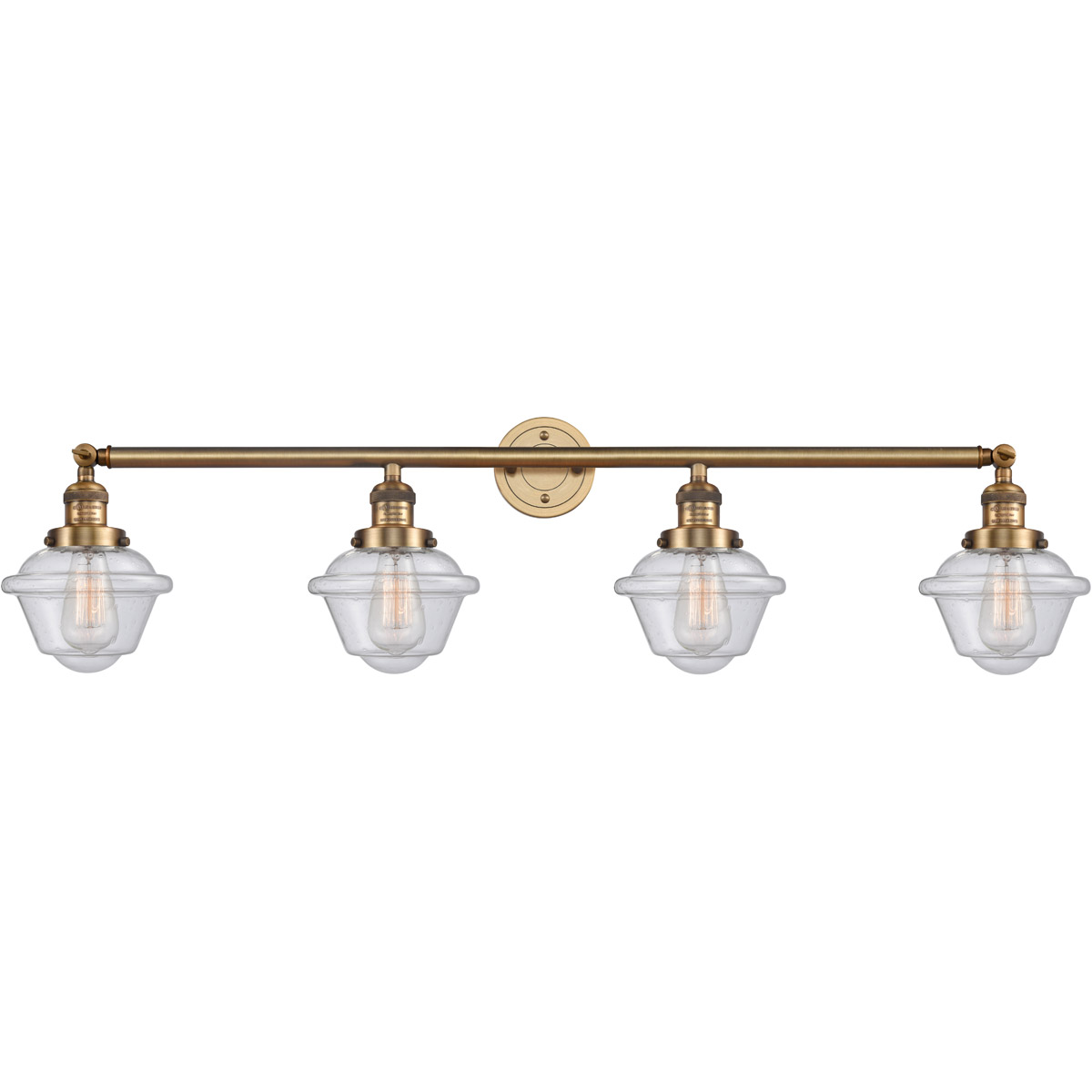 Innovations Lighting 215-BB-G534 Franklin Restoration Small Oxford 4 Light 46 inch Brushed Brass Bath Vanity Light Wall Light in Seedy Glass, Franklin