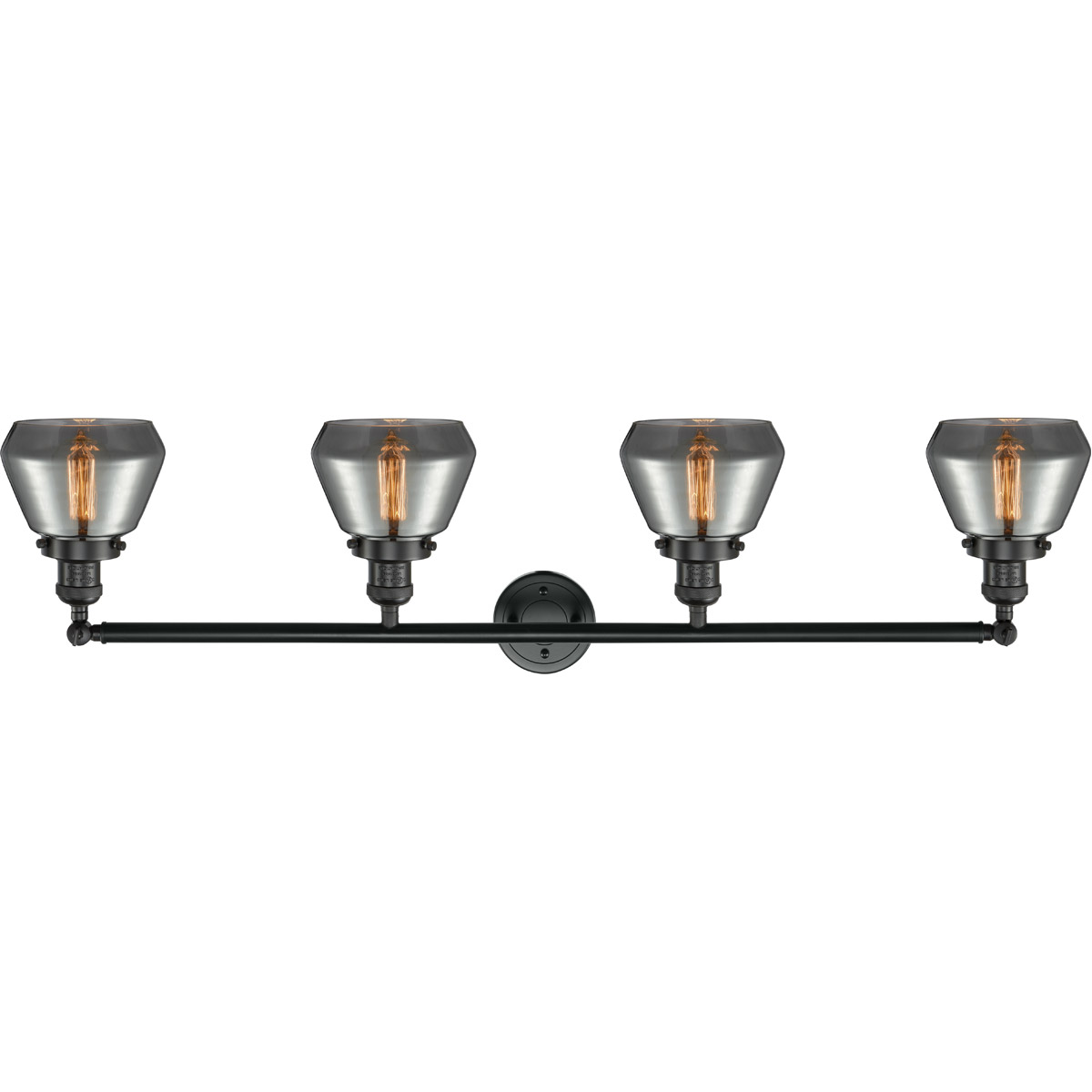 Innovations Lighting 215-BK-G173 Franklin Restoration Fulton 4 Light 43 inch Matte Black Bath Vanity Light Wall Light in Plated Smoke Glass, Franklin