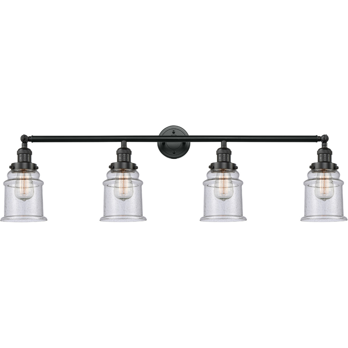Innovations Lighting 215-BK-G184-LED Franklin Restoration Canton LED 42 inch Matte Black Bath Vanity Light Wall Light in Seedy Glass, Franklin Restora