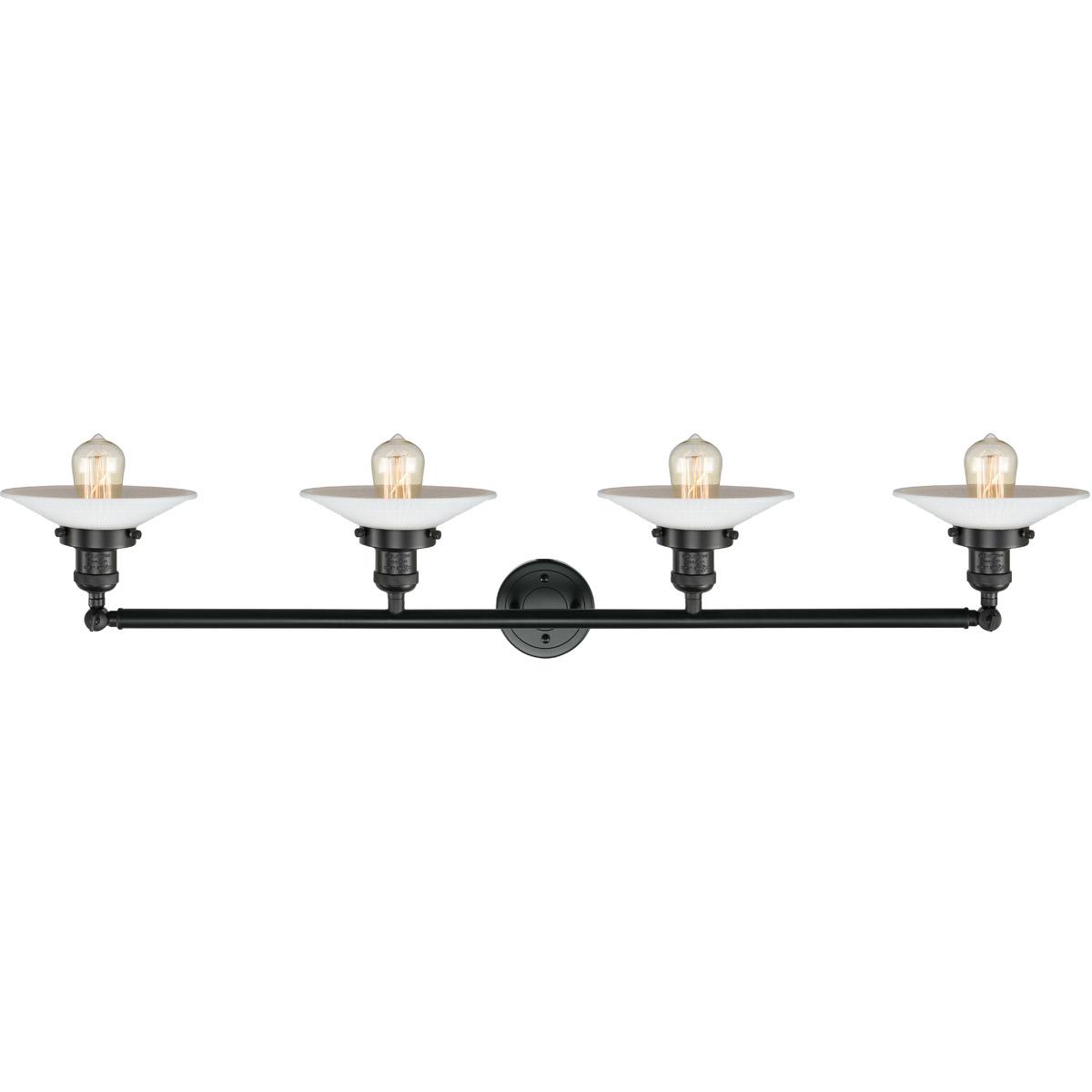 Innovations Lighting 215-BK-G1 Franklin Restoration Halophane 4 Light 45 inch Matte Black Bath Vanity Light Wall Light in Matte White Halophane Glass,