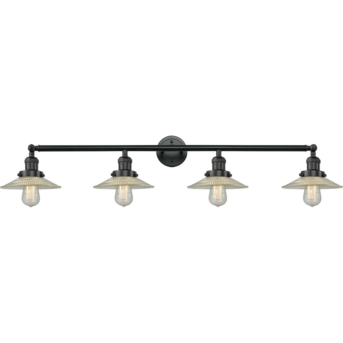 Innovations Lighting 215-BK-G2 Franklin Restoration Halophane 4 Light 45 inch Matte Black Bath Vanity Light Wall Light in Clear Halophane Glass, Frank
