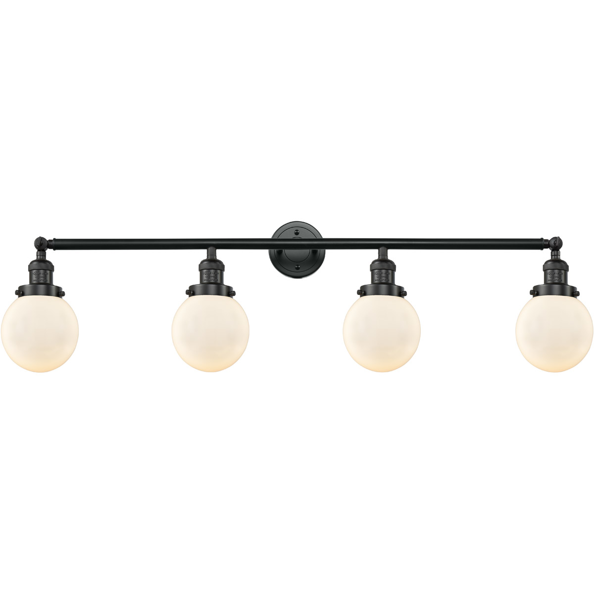 Innovations Lighting 215-BK-G201-6 Franklin Restoration Beacon 4 Light 42 inch Matte Black Bath Vanity Light Wall Light in Matte White Glass, Franklin