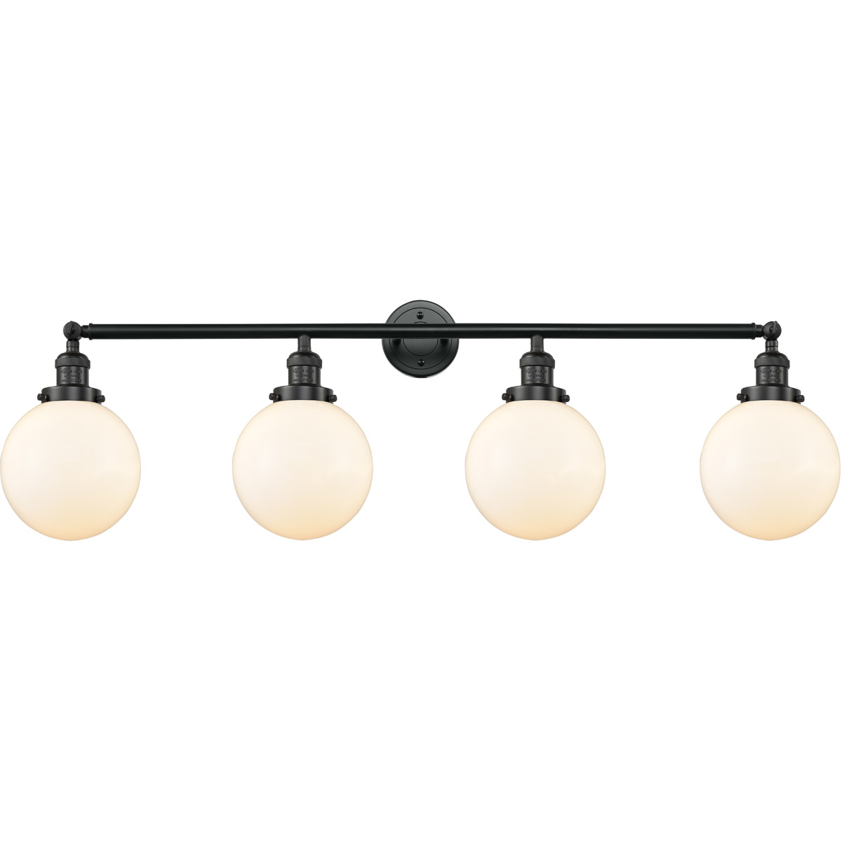 Innovations Lighting 215-BK-G201-8 Franklin Restoration Large Beacon 4 Light 44 inch Matte Black Bath Vanity Light Wall Light in Matte White Glass, Fr