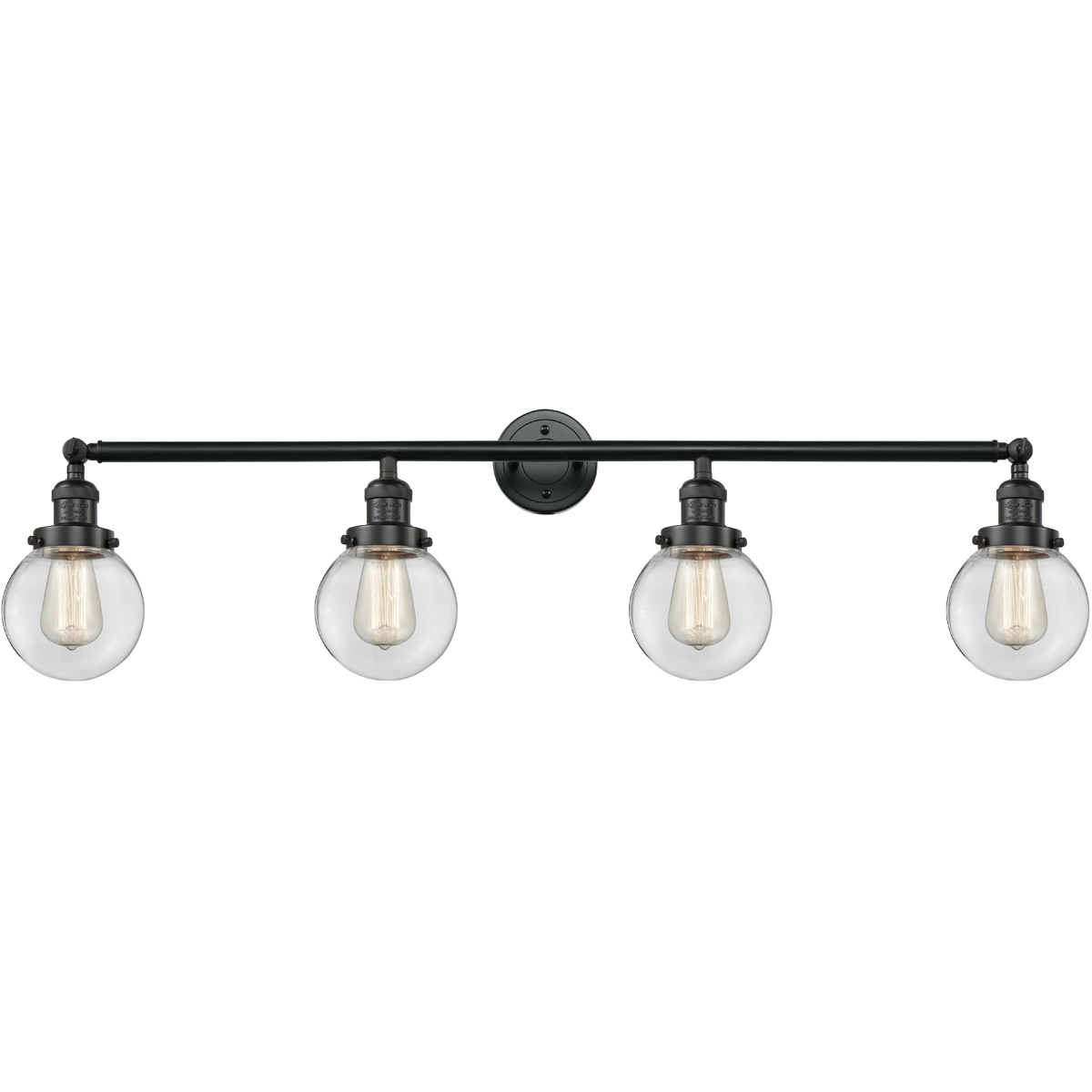 Innovations Lighting 215-BK-G202-6-LED Franklin Restoration Beacon LED 42 inch Matte Black Bath Vanity Light Wall Light in Clear Glass, Franklin Resto