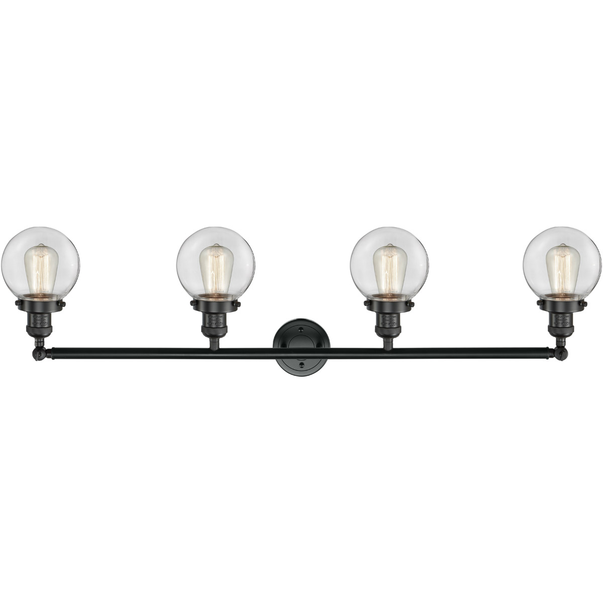 Innovations Lighting 215-BK-G202-6 Franklin Restoration Beacon 4 Light 42 inch Matte Black Bath Vanity Light Wall Light in Clear Glass, Franklin Resto