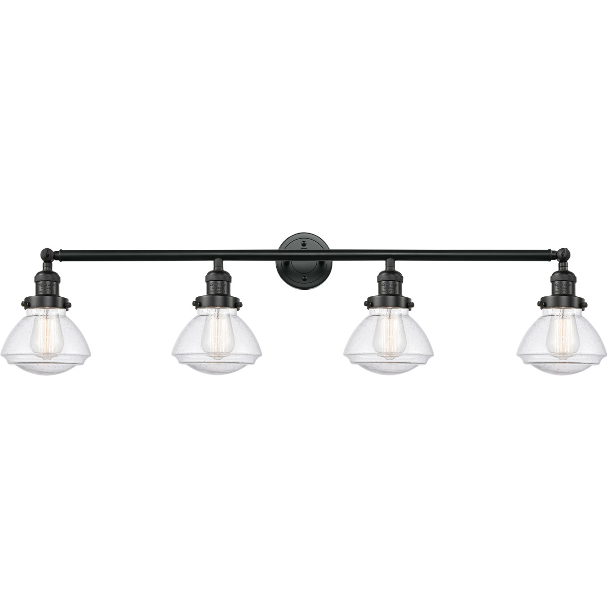 Innovations Lighting 215-BK-G324 Franklin Restoration Olean 4 Light 43 inch Matte Black Bath Vanity Light Wall Light in Seedy Glass, Franklin Restorat